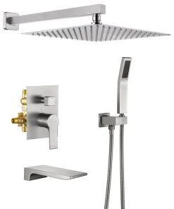 Wellfor Group LLC Wellfor Rainfall Shower System, 12" Rain Shower Head With Handheld Combo Set, Br