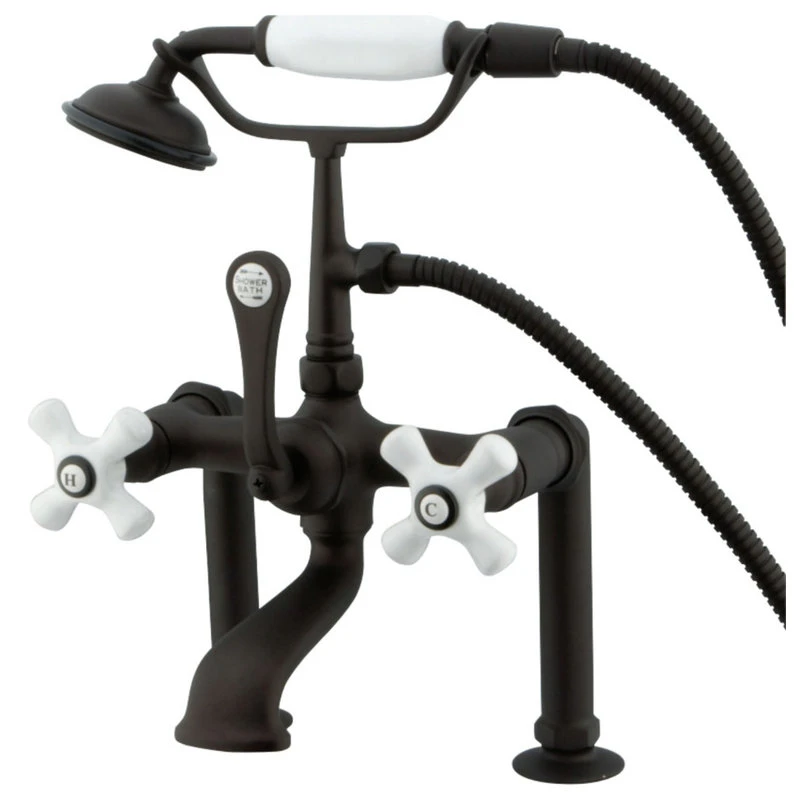 Kingston Brass Kingston 7" Deck Mount Clawfoot Tub Faucet W/Hand Shower, Oil Rubbed Bronze 1 Kingston Brass Kingston 7" Deck Mount Clawfoot Tub Faucet W/Hand Shower, Oil Rubbed Bronze