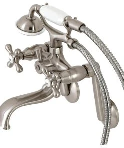 Kingston Brass KS229SN Tub Wall Mount Clawfoot Tub Faucet With Hand Shower, Brushed Nickel