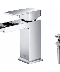 Kibi USA Waterfall Single Handle Bathroom Faucet KBF1004, Chrome, W/ Drain