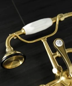 Kingston Brass AE553T7 7" Wall Mount Tub Faucet With Hand Shower, Brushed Brass -Moen-shop ec517813013fb69c 1954 w800 h800 b0 p0