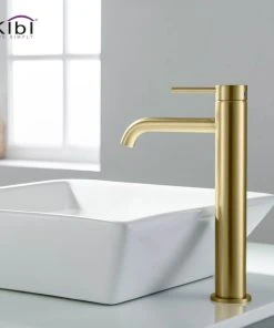 Kibi USA Circular Brass Single Handle Bathroom Faucet KBF1009, Brush Gold, With Drain -Moen-shop ede1fa080f1b5711 8264 w800 h800 b0 p0