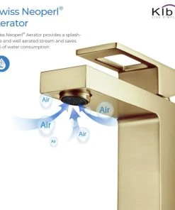 Kibi USA Cubic Single Hole Bathroom Faucet KBF1002, Brush Gold, W/ Drain -Moen-shop ee71ee7a0f1b521b 8406 w800 h800 b1 p0