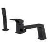 HOMARY Rosa Contemporary Deck Mounted Waterfall Black Roman Tub Faucet, Hand Shower