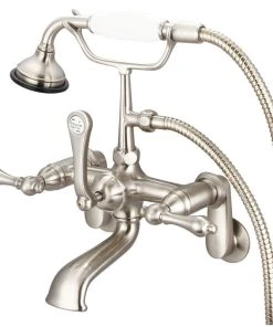 Water Creation Vintage Classic Wall Mount Tub Faucet With Handshower, Brushed Nickel Finish Wit