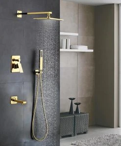 BathSelect Florence Gold Plated Wall Mount LED Rainfall Shower Set, 16" -Moen-shop f1b1d51c0def9c07 8495 w800 h800 b0 p0