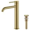 Kibi USA Circular Brass Single Handle Bathroom Faucet KBF1009, Brush Gold, With Drain