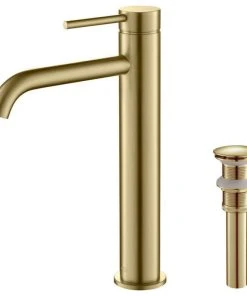Kibi USA Circular Brass Single Handle Bathroom Faucet KBF1009, Brush Gold, With Drain