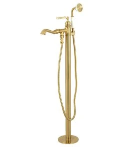Kingston Brass Freestanding Tub Faucet With Hand Shower, Brushed Brass