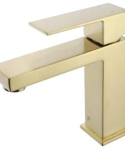 Fine Fixtures Square Single Hole Bathroom Faucet, Satin Brass