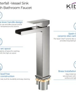 Kibi USA Waterfall Single Handle Vessel Sink Faucet, Brushed Nickel, With Drain -Moen-shop f80178080f1b5431 1863 w800 h800 b1 p0
