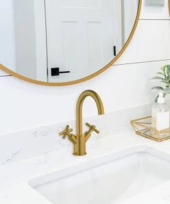 Ancona Prima Single Hole Double Cross Handle Bathroom Faucet, Brushed Gold -Moen-shop f8f17f7f0db9f845 2124 w800 h800 b0 p0