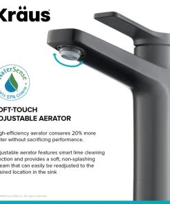 Kraus USA, Inc. Indy Single Handle Lever 1-Hole Vessel Bathroom Faucet Matte Black With PU Drain -Moen-shop f9111a150f40563b 3222 w800 h800 b0 p0