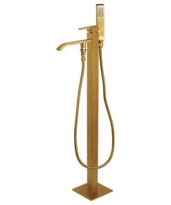 Kingston Brass Freestanding Tub Faucet With Hand Shower, Brushed Brass