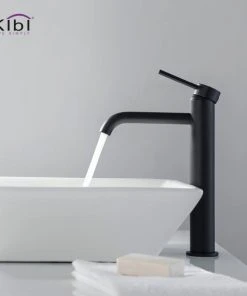 Kibi USA Circular Brass Single Handle Bathroom Faucet KBF1009, Matte Black, With Drain -Moen-shop fcd131750f1b56de 7270 w800 h800 b0 p0