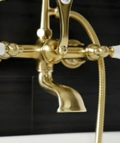 Kingston Brass AE553T7 7" Wall Mount Tub Faucet With Hand Shower, Brushed Brass -Moen-shop ff114cbe013fb6a2 1954 w800 h800 b0 p0