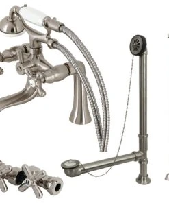 Kingston Brass CCK228SN Deck Mount Clawfoot Tub Faucet Package With Supply Line, Brushed Nickel