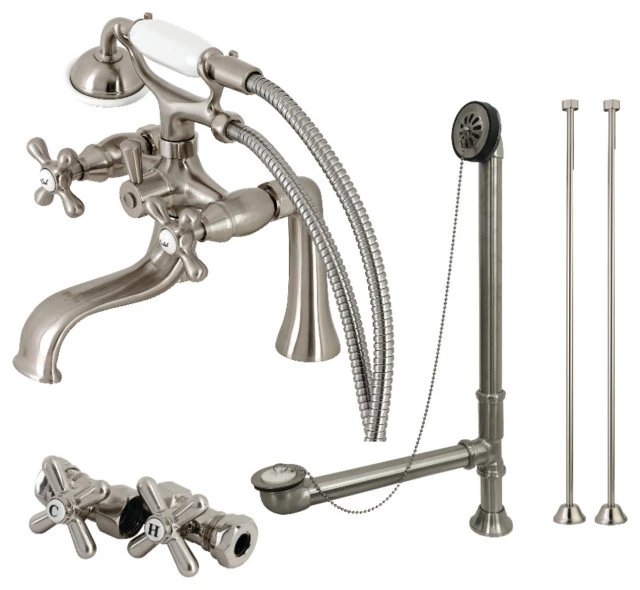 Kingston Brass CCK228SN Deck Mount Clawfoot Tub Faucet Package With Supply Line, Brushed Nickel 1 Kingston Brass CCK228SN Deck Mount Clawfoot Tub Faucet Package With Supply Line, Brushed Nickel