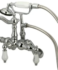 Kingston Brass Kingston Adjustable Center Wall Mount Tub Faucet W/Hand Shower, Polished Chrome