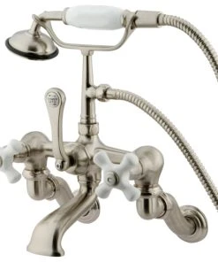 Kingston Brass Wall Mount Clawfoot Tub Faucet With Hand Shower, Brushed Nickel