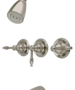 Kingston Brass Three-Handle Tub And Shower Faucet, Brushed Nickel
