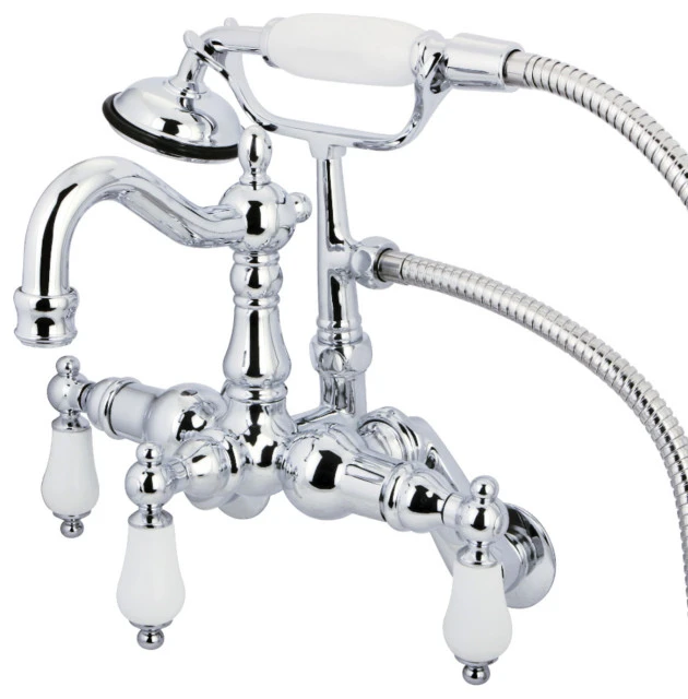 Kingston Brass Kingston Adjustable Center Wall Mount Tub Faucet W/Hand Shower, Polished Chrome 1 Kingston Brass Kingston Adjustable Center Wall Mount Tub Faucet W/Hand Shower, Polished Chrome