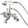 Kingston Brass Wall Mount Clawfoot Tub Faucet With Hand Shower, Polished Chrome