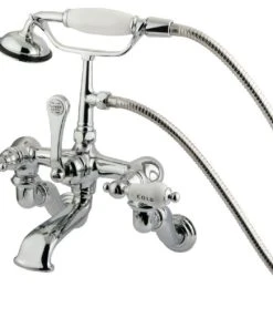Kingston Brass Wall Mount Clawfoot Tub Faucet With Hand Shower, Polished Chrome