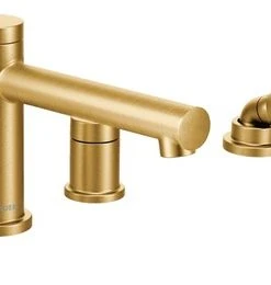 Moen Align Brushed Gold Two-Handle Roman Tub Faucet With Hand Shower