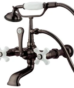 Kingston Brass 7" Wall Mount Tub Faucet With Hand Shower, Oil Rubbed Bronze