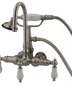 Kingston Brass 3-3/8" Wall Tub Faucet With Hand Shower, Brushed Nickel