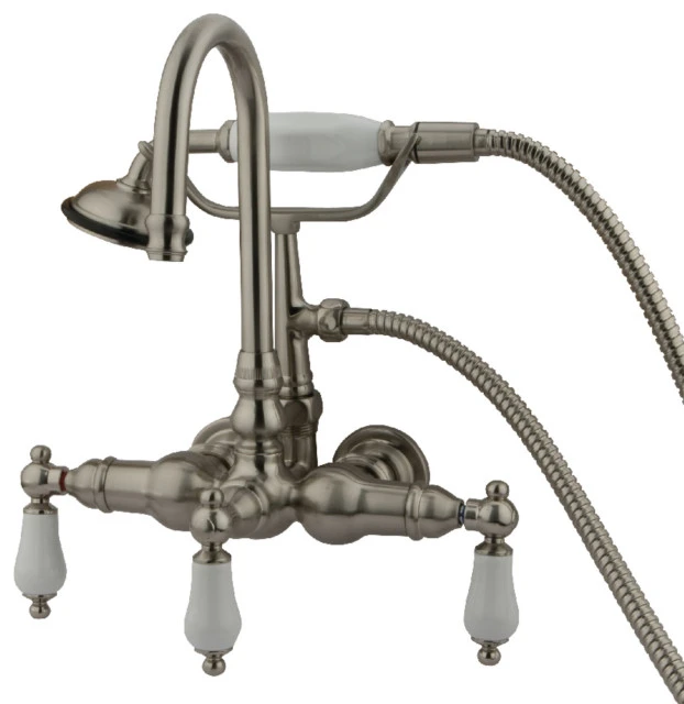 Kingston Brass 3-3/8" Wall Tub Faucet With Hand Shower, Brushed Nickel 1 Kingston Brass 3-3/8" Wall Tub Faucet With Hand Shower, Brushed Nickel