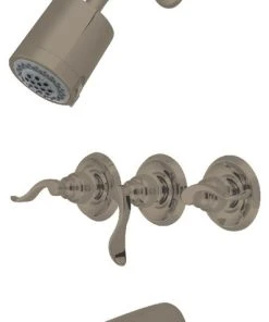 Kingston Brass Three-Handle Tub And Shower Faucet, Brushed Nickel