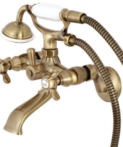 Kingston Brass Clawfoot Tub Faucet With Hand Shower, Antique Brass