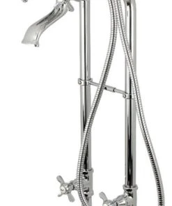 Kingston Brass Kingston Freestanding Tub Faucet W/Supply Line And Stop Valve, Polished Chrome