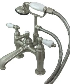 Kingston Brass 7" Deck Mount Tub Faucet With Hand Shower, Brushed Nickel