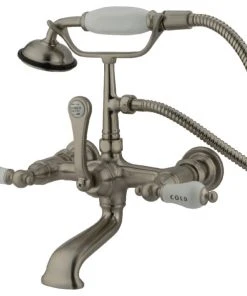 Kingston Brass 7" Wall Mount Tub Faucet With Hand Shower, Brushed Nickel