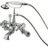 Kingston Brass Wall Mount Clawfoot Tub Faucet With Hand Shower, Polished Chrome