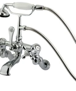 Kingston Brass Wall Mount Clawfoot Tub Faucet With Hand Shower, Polished Chrome
