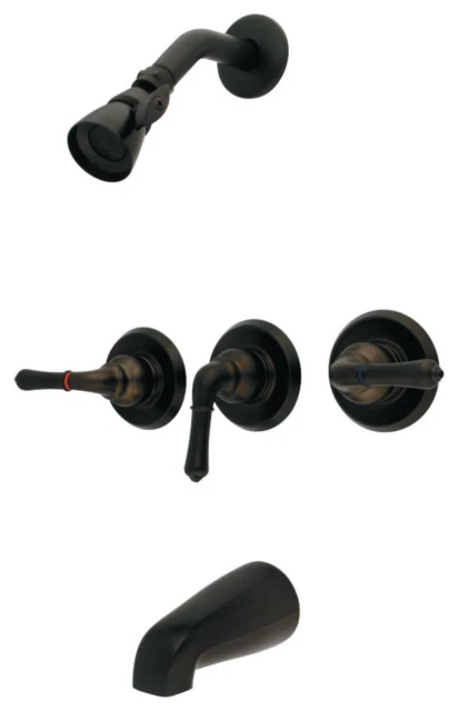 Kingston Brass GKB235 3-Handle Tub And Shower Faucet With Showerhead, Oil Rubbed Bronze 1 Kingston Brass GKB235 3-Handle Tub And Shower Faucet With Showerhead, Oil Rubbed Bronze