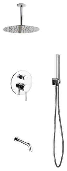 KUBEBATH Aqua Rondo Set, Ceiling 12", Rain Shower, Handheld, Tub Filler, Chrome 1 KUBEBATH Aqua Rondo Set, Ceiling 12", Rain Shower, Handheld, Tub Filler, Chrome