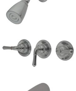 Kingston Brass Three-Handle Tub And Shower Faucet, Brushed Nickel