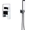 KUBEBATH Aqua Piazza Set, 8" Square Rain Shower, Tub Filler And Handheld, Chrome