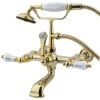 Kingston Brass 7" Wall Mount Tub Faucet With Hand Shower, Polished Brass