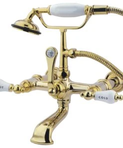 Kingston Brass 7" Wall Mount Tub Faucet With Hand Shower, Polished Brass