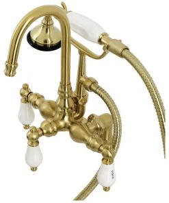Kingston Brass Deck-Mount Clawfoot Tub Faucets In Brushed Brass Finish AE17T7
