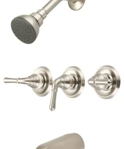 Olympia Faucets, Inc. Elite Three Handle Tub Shower Set, Pvd Brushed Nickel