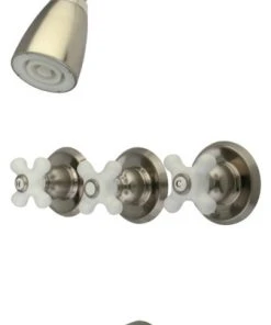 Kingston Brass Three-Handle Tub And Shower Faucet, Brushed Nickel