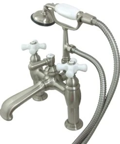 Kingston Brass 7" Deck Mount Tub Faucet With Hand Shower, Brushed Nickel