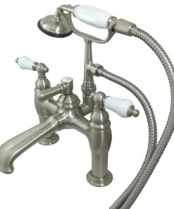 Kingston Brass 7" Deck Mount Tub Faucet With Hand Shower, Brushed Nickel